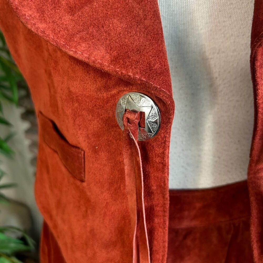 Carla Vintage 70s 80s Cowgirl Festival Rust Suede Vest and Full Skirt READ - Picture 10 of 15